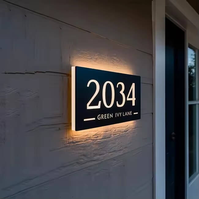 Led illuminated door number sign