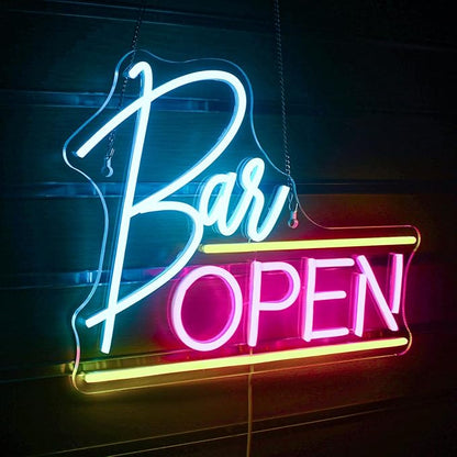 bar open neon sign