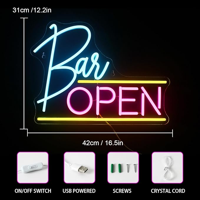 bar open neon sign light