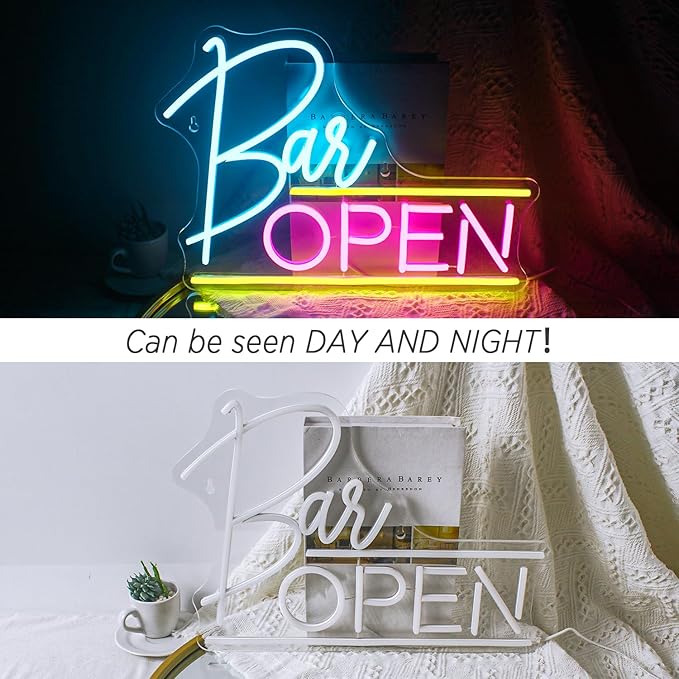 bar open neon sign lights