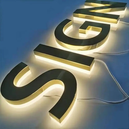 Custom Metal Wall Gold 3d Stainless Steel Backlit Channel Letter