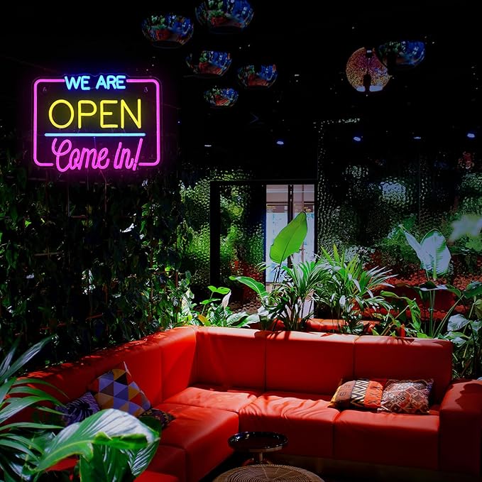 we are open come in neon