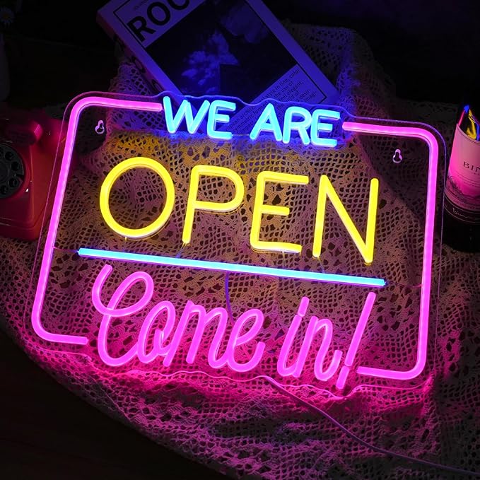 we are open come in neon sign