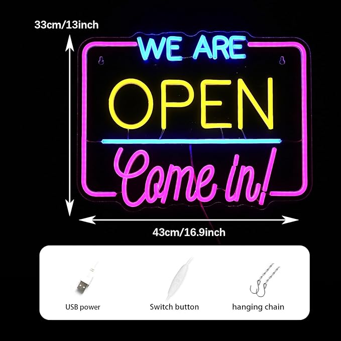 we are open come in neon signs